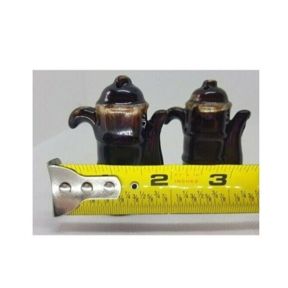 Vintage Teapot TWO SALT Shakers Tea Pots Brown Coffee Kettles VTG 2 Mid Century - Picture 11 of 15